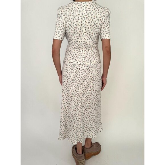 80s vintage floral print coquette prairie fitted ribbed cotton long midi dress - Picture 4 of 8